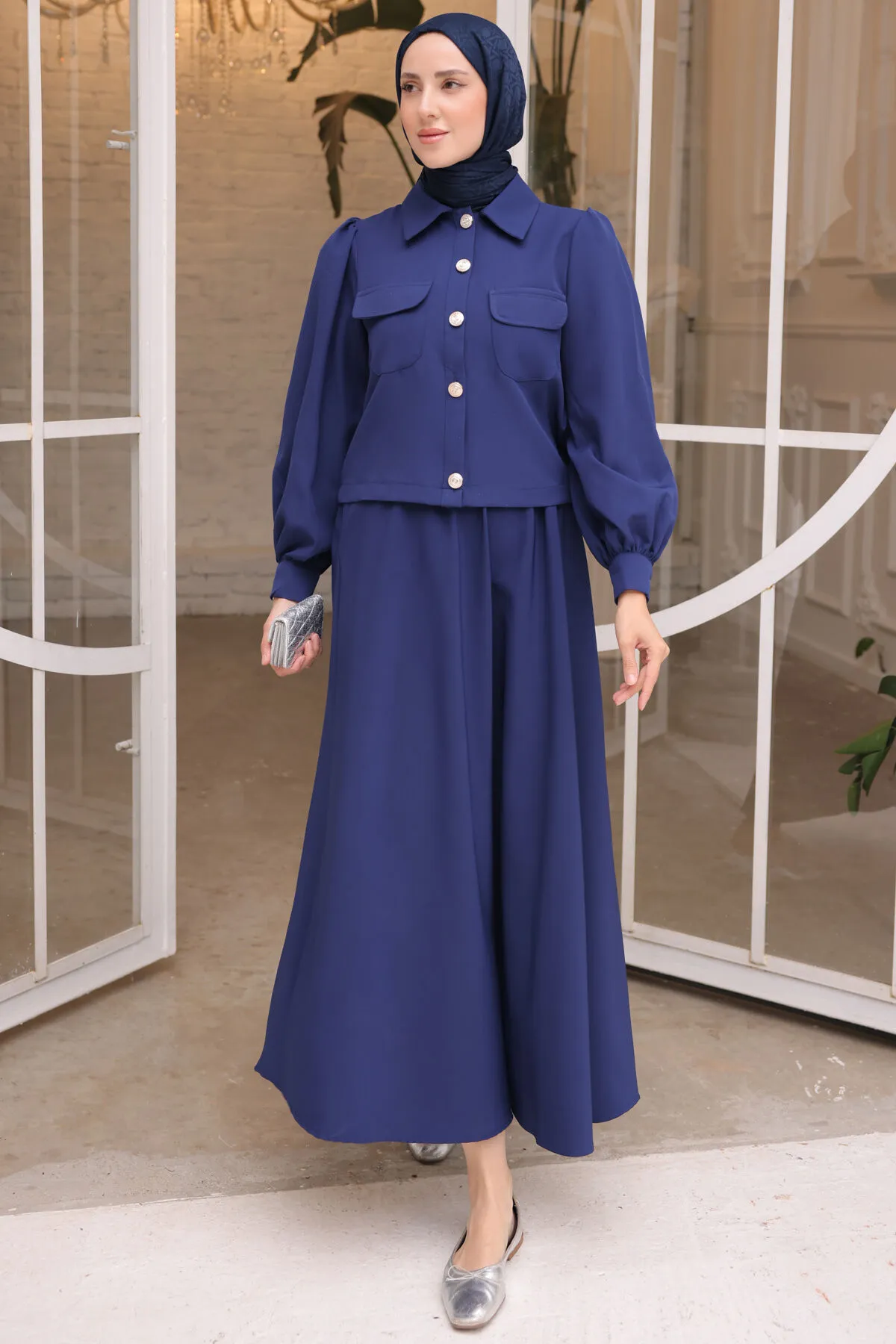 benguen  Hijab-Anzug mit Rock für Damen 2091 Saks Blau