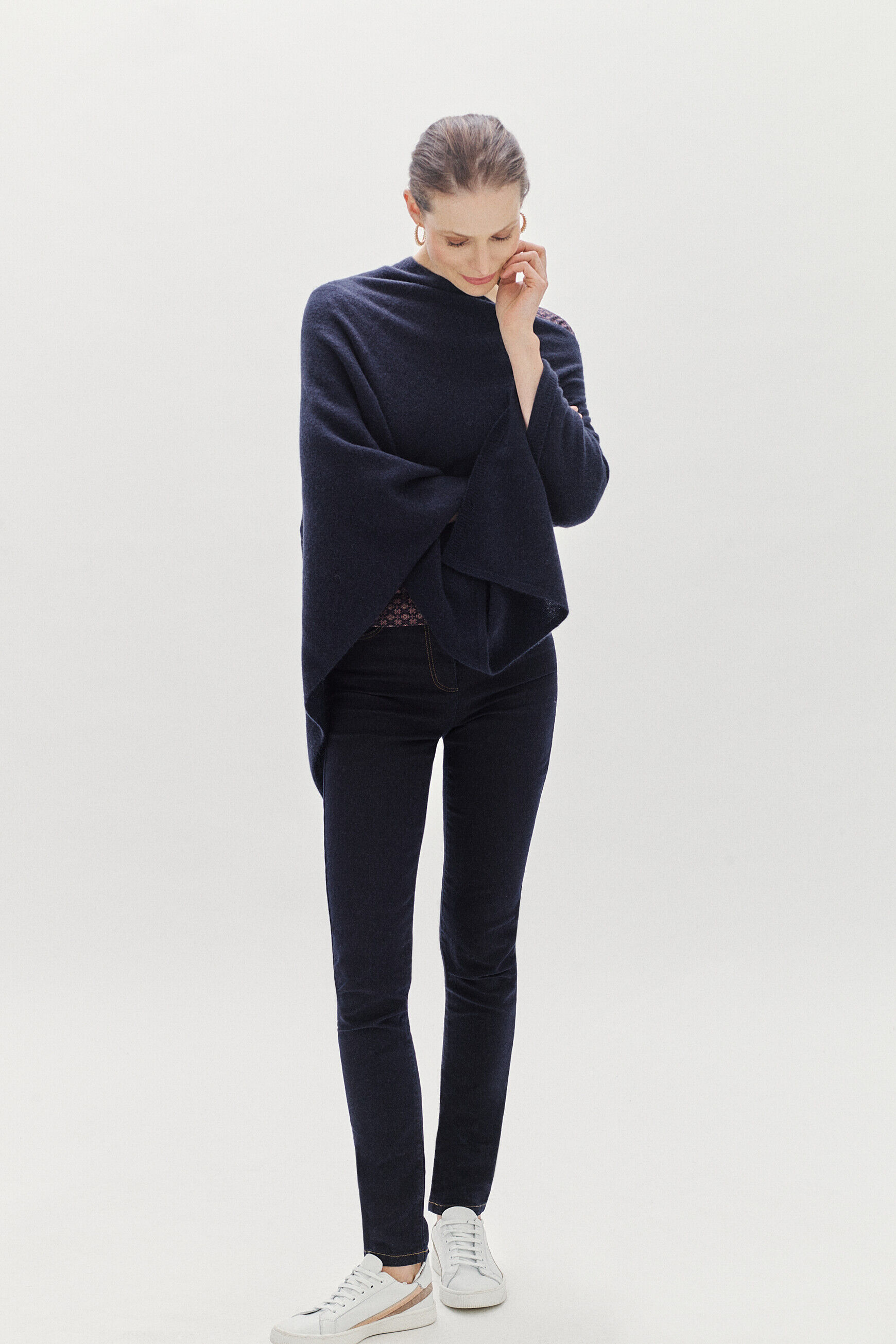 poncho baltimore 100% cachemire bleu marine femme