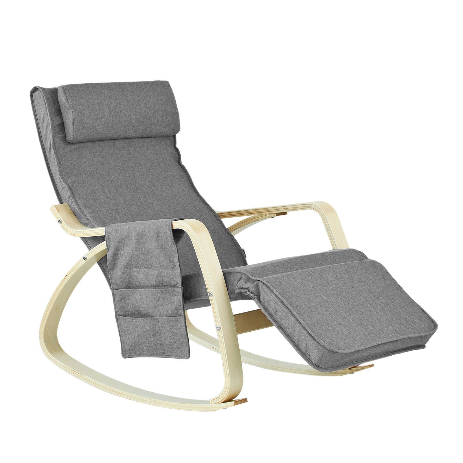 SoBuy Schaukelstuhl FST18, Schwingsessel Relaxsessel mit Tasche 5-Fach verstellbares Fußteil
