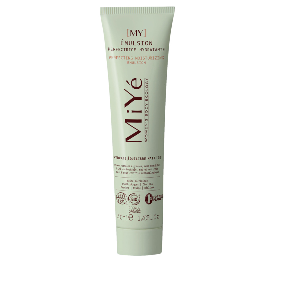miyé [MY] EMULSION PERFECTRICE HYDRATANTE BIO Un soin confortable et hydratant bio qui élimine les imperfections.
