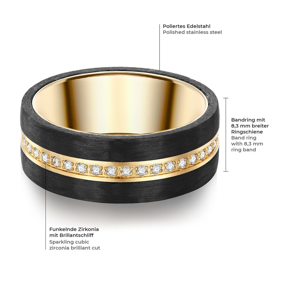 Trilani Bague en acier inoxydé Acier inoxydable Oxyde de zirconium (CZ) en Or jaune Bague