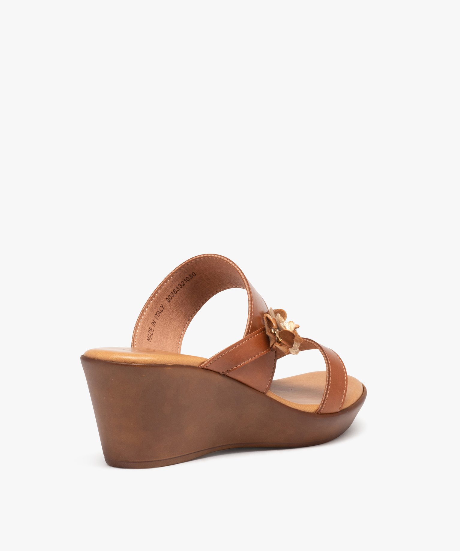Mules femme compensées avec bride à fleurs marron | GEMO