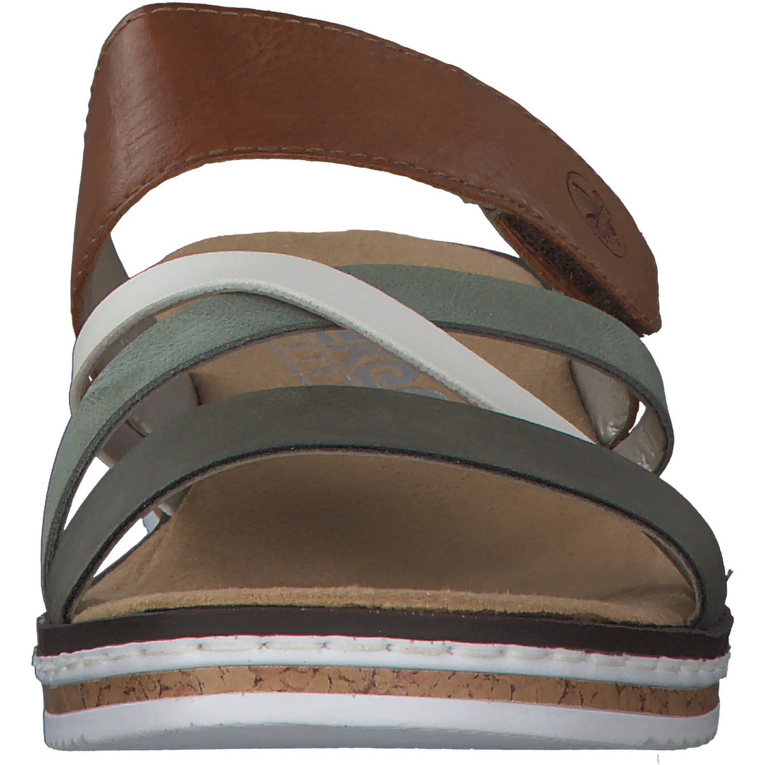 Rieker V3652, Plateau-Pantoletten, Damen, Braun / Weiß / Olive
