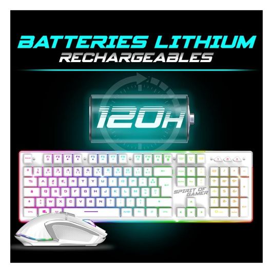 Spirit of Gamer Gaming-Paket – Kabellose AZERTY FR Tastatur mit RGB-Maus (4800 DPI), wiederaufladbar, Aluminium – Kompatibel mit PC/PS4/PS5/Xbox – Weiß