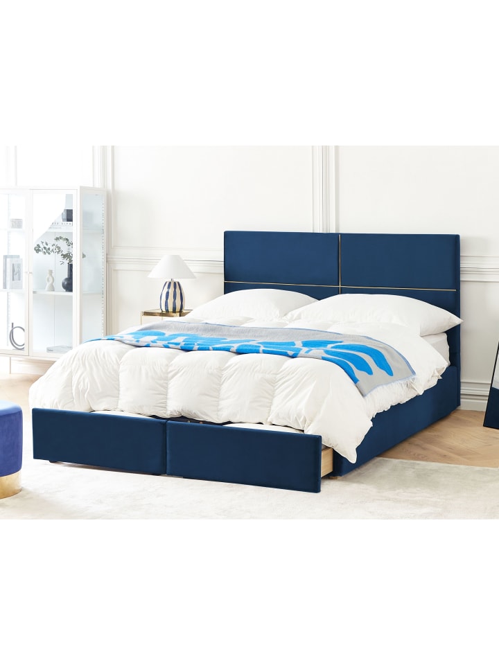 Beliani Doppelbett VERNOYES in Blau/Gold - (W) 188 x (H) 120 x (L) 214 cm günstig kaufen onesize