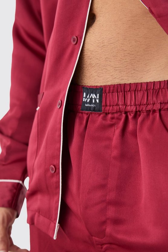 Satin Paspeln Hemd & Loungewear-Hose