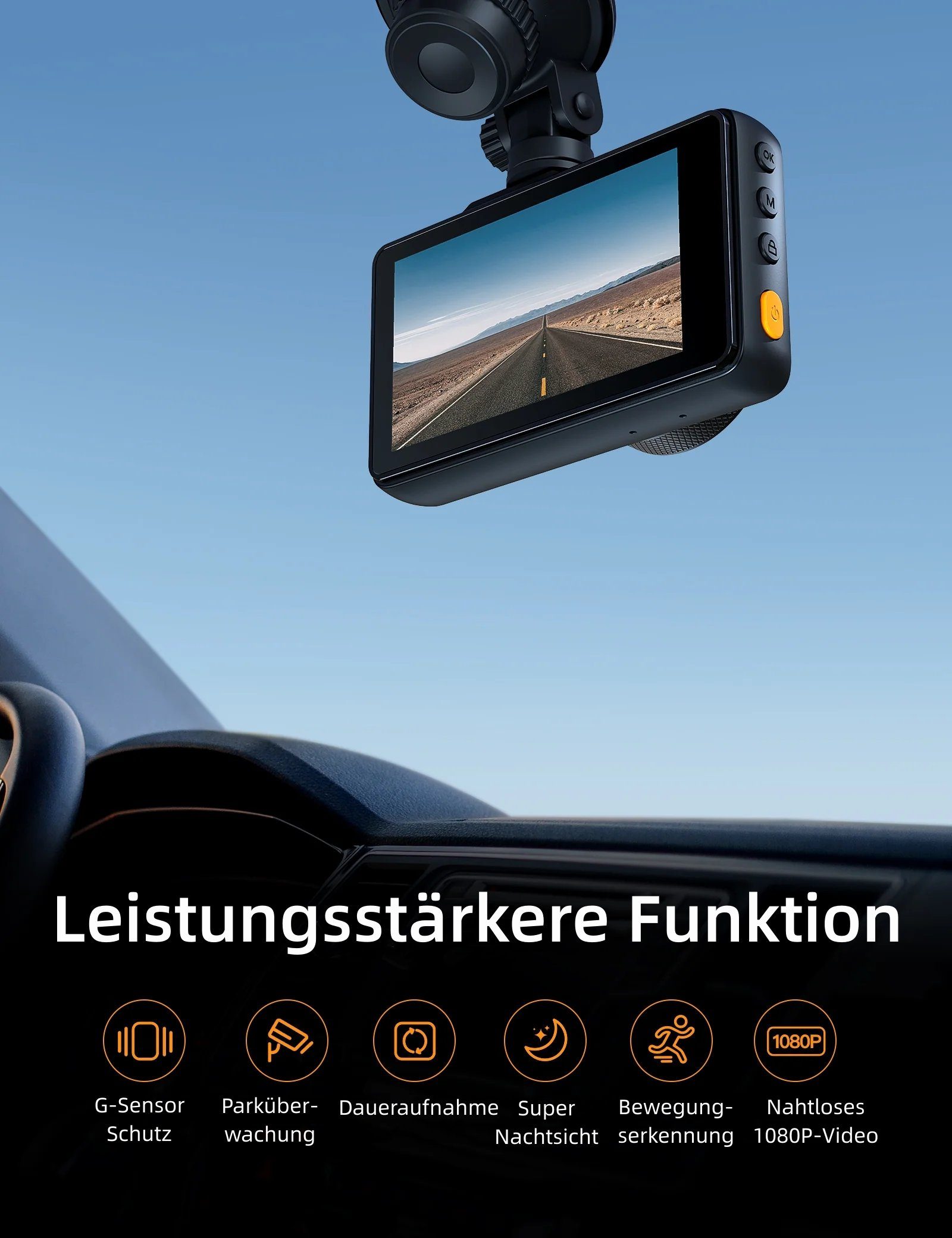 Apeman C450A Full HD 1080P Dashcam (Full HD, Nachtsicht, 3-Zoll-LCD-Bildschirm, 170° Ultraweitwinkel, G-Sensoren)