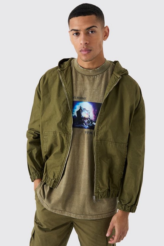 Twill Overshirt mit Plaketten-Detail und Kapuze