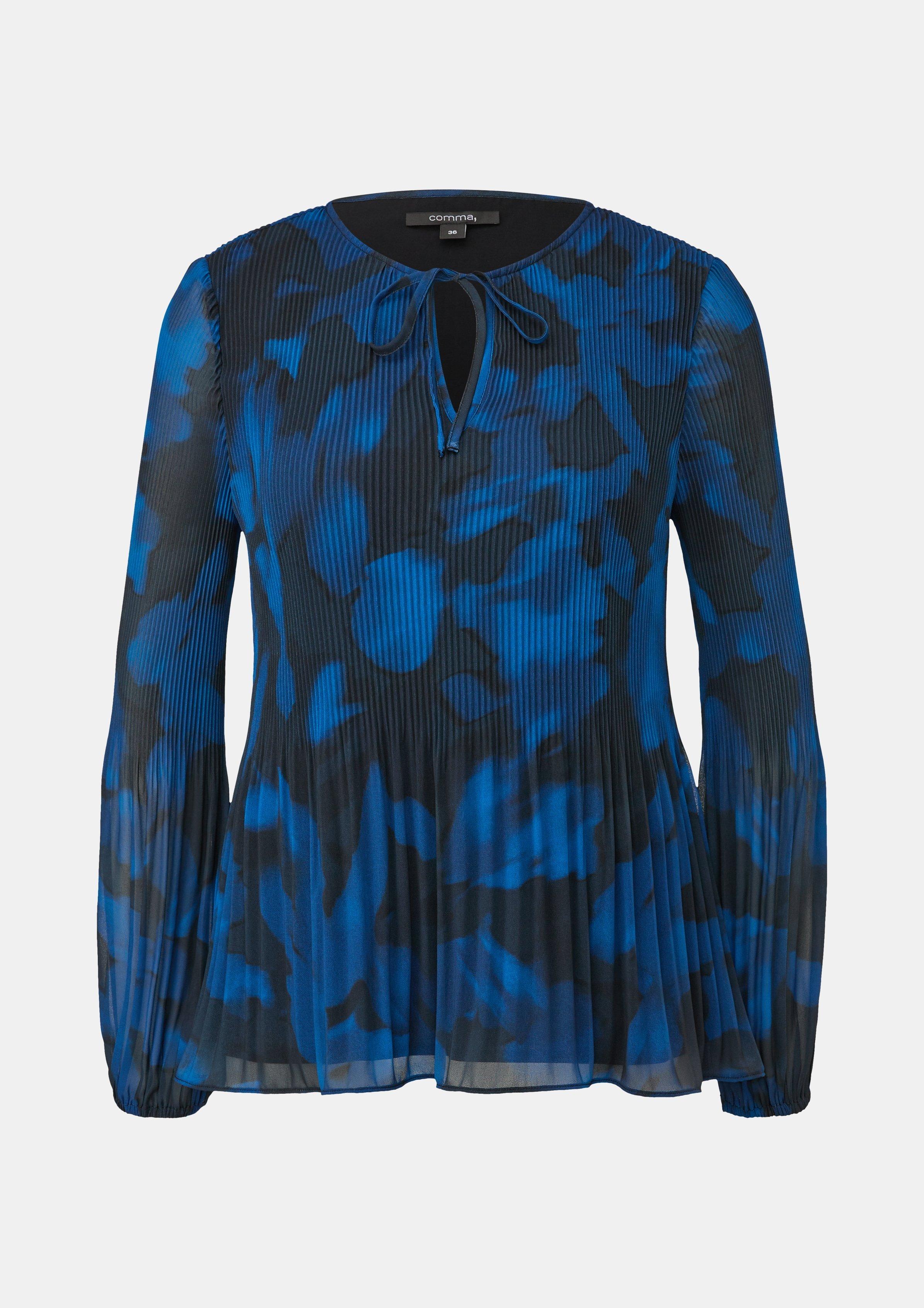 Chiffonbluse mit Plisseefalten - schwarz