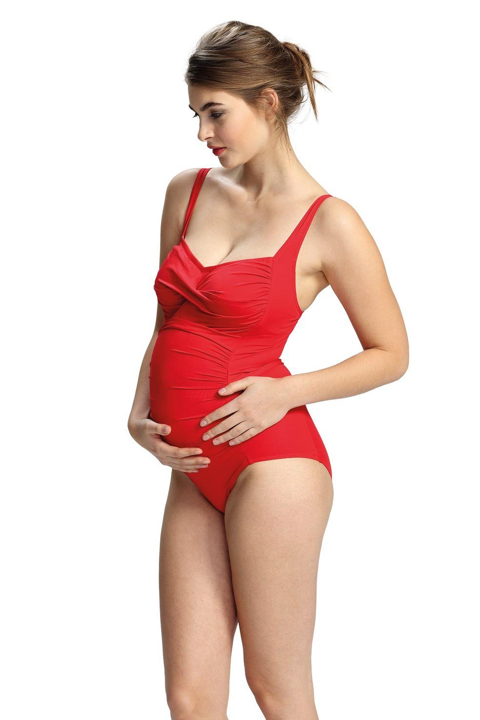 petit amour Umstandsbadeanzug ADA rot für E/F/G Cup von Müttern für Mütter größere Körbchengrößen E/F/G Cups, integriertes BH-Teil