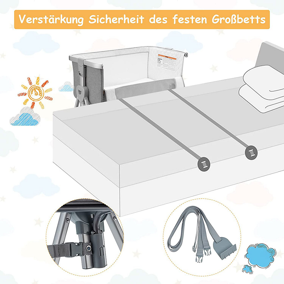 3 in 1 Beistellbett & Reisebett höhenverstellbar mit Matratze
