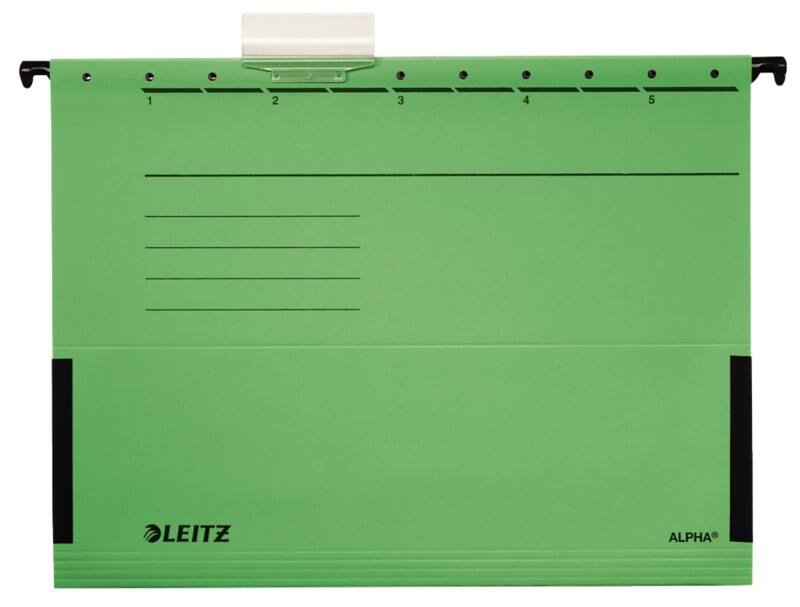 Leitz ALPHA Hängetaschen 1986 DIN A4 V-Base 15 mm 275 g/m² Grün 100% Recycelter Pendarec-Karton 5 Stück