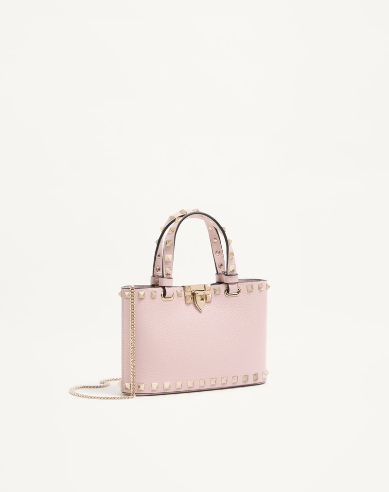 Mini Rockstud indkøbstaske i granatrødt kalveskind