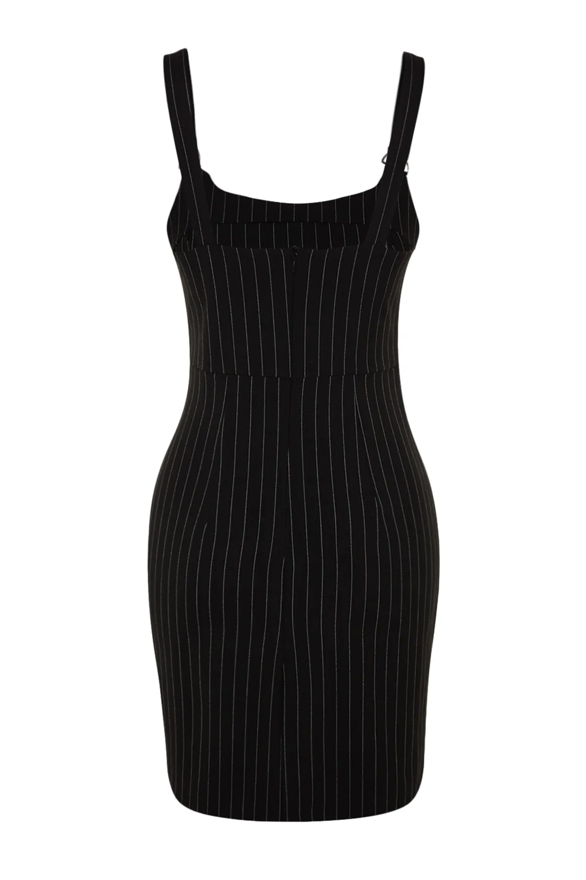 Trendyol Collection  Schwarz gestreiftes Mini-Webkleid in A-Linie/Glockenform mit Trägern TWOSS23EL01274