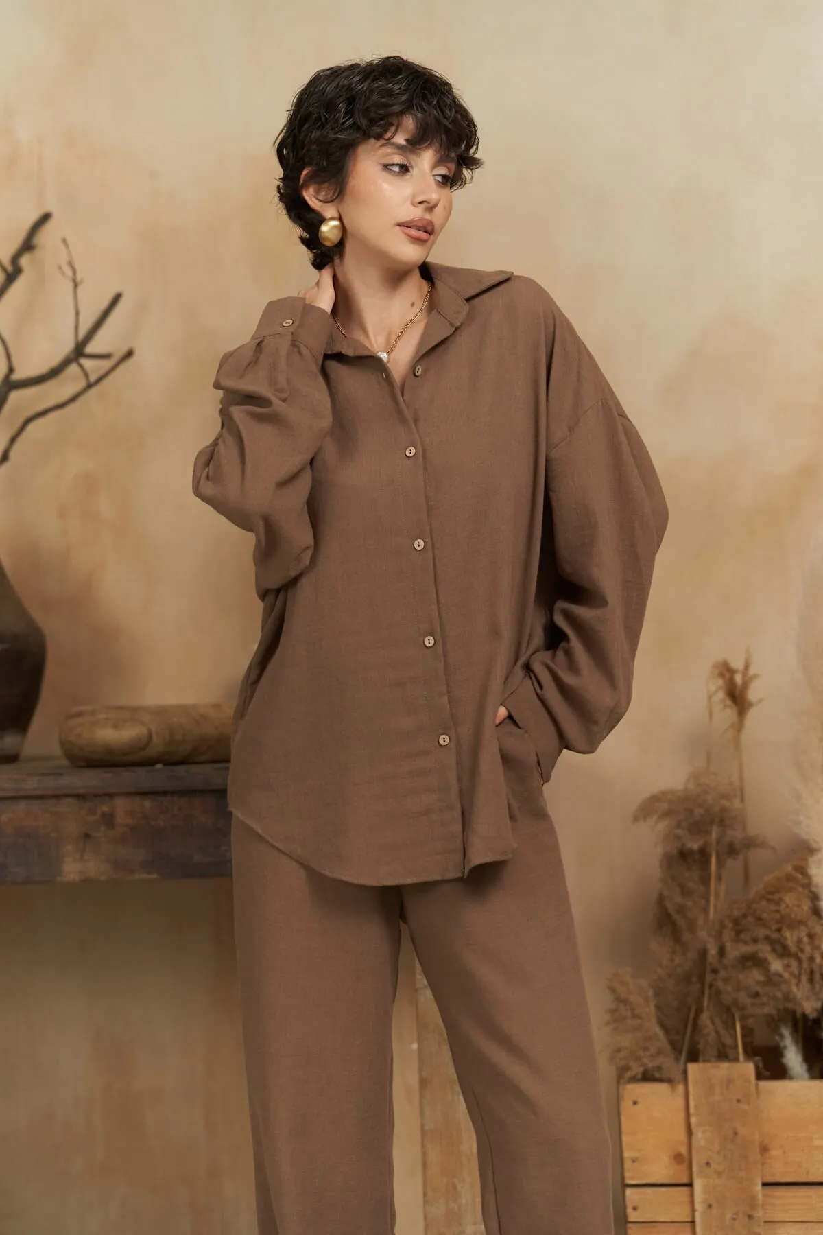 BOHEMAİ  Pedasa – Braunes Hemd-Hosen-Set