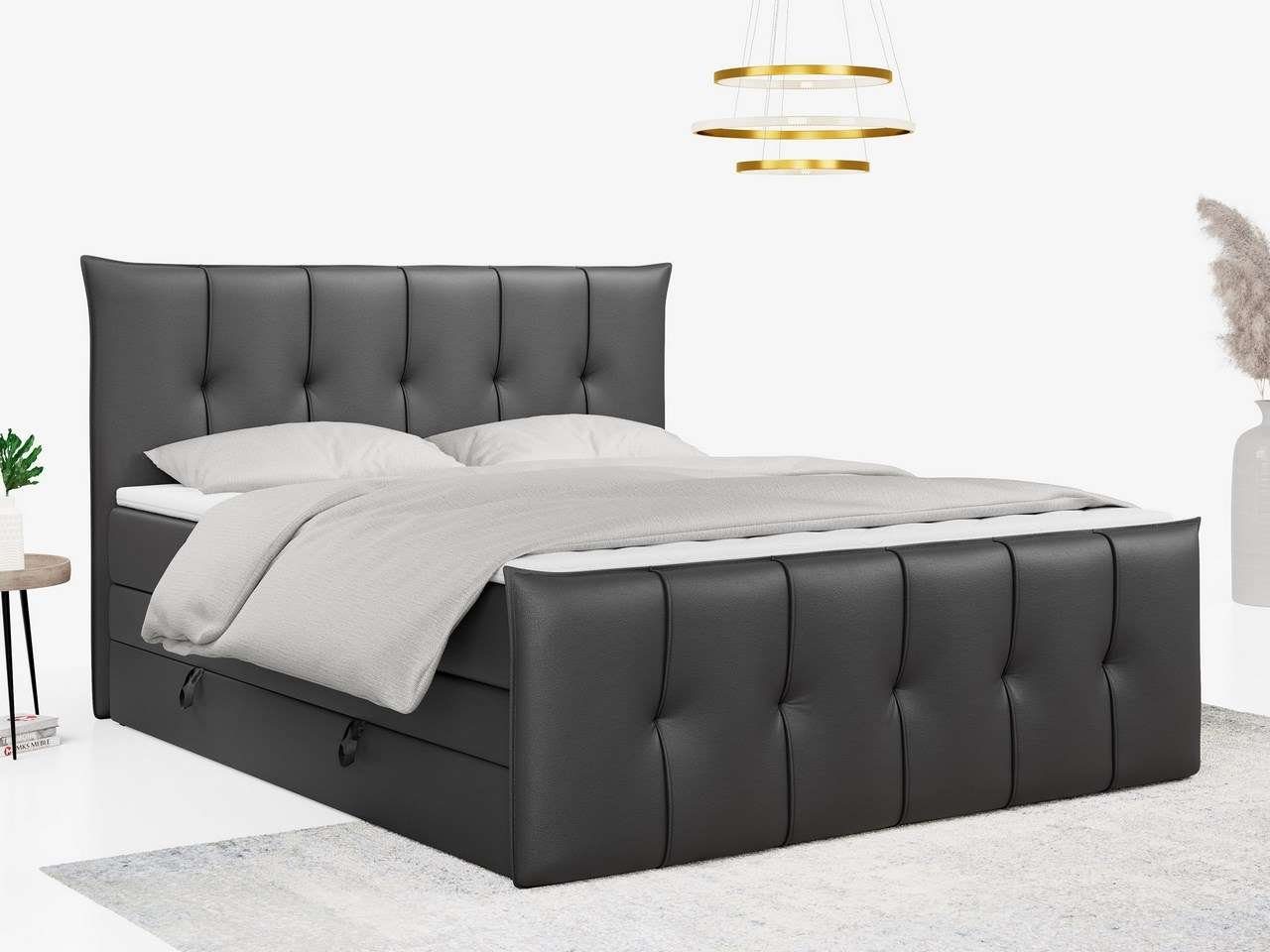 MKS MÖBEL Boxspringbett PREMIUM 11 KING, Bettkasten und Zwei Matratzen - Multipocket-Matratze und Topper