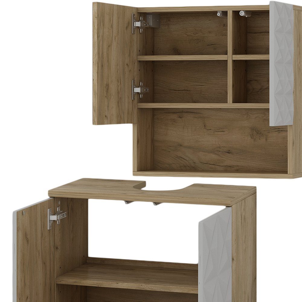 Vicco Badmöbel-Set Badezimmermöbel EDGE Eiche/Weiß Set, (2-St., 2-er Set)