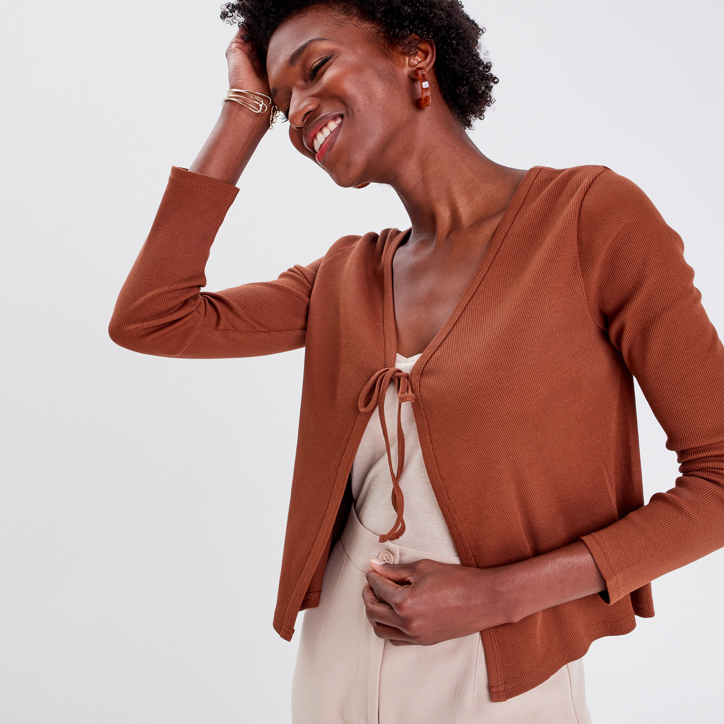 Gilet manches longues marron femme | Cache Cache