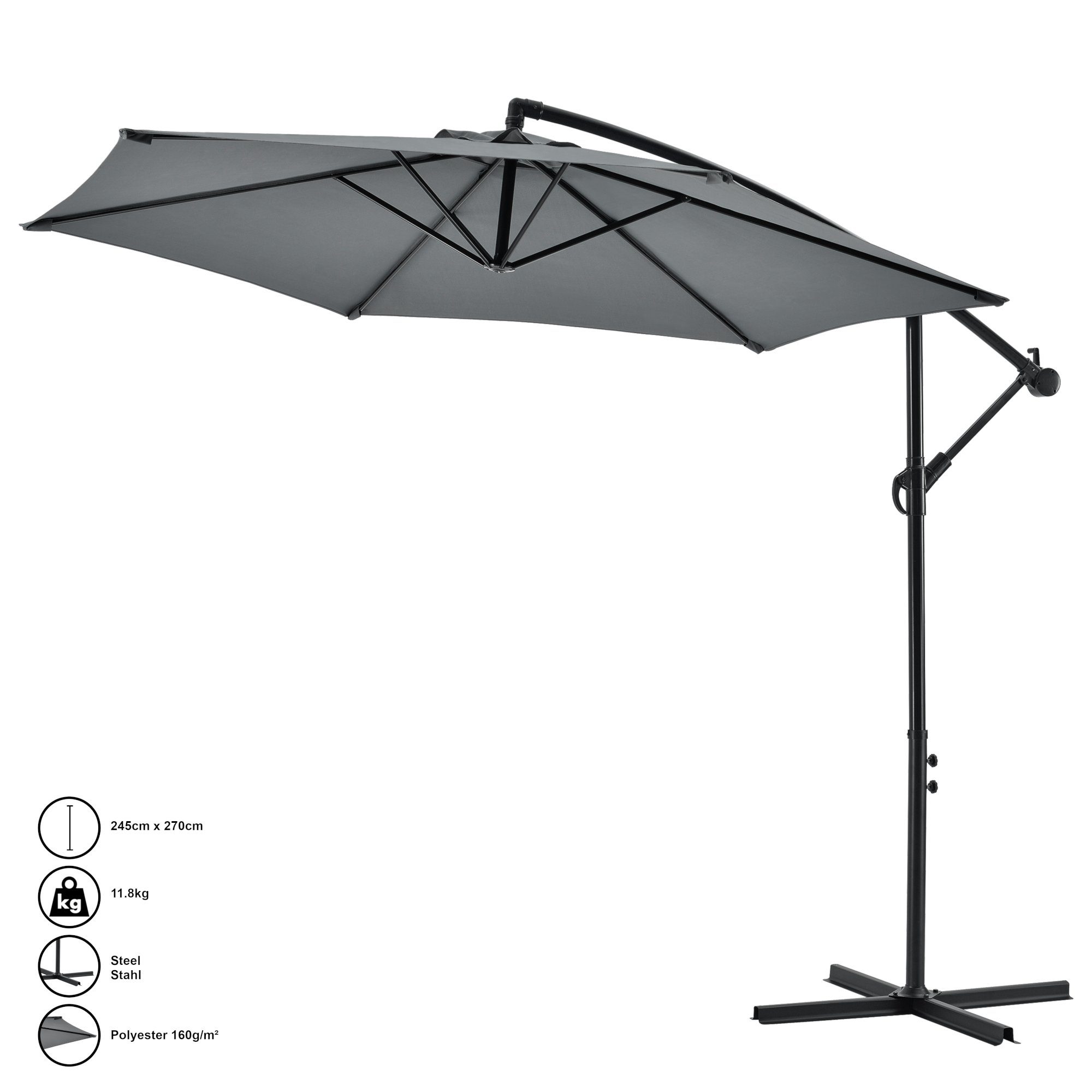 Sonnenschutz, casa.pro, blickdicht, Ampelschirm Budva Sonnenschirm mit Schirmständer 270cm