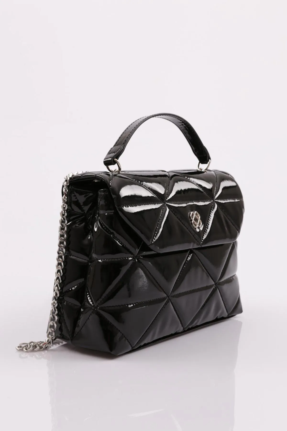DGN  Modell 7267 - Schulter- und Clog-Tasche aus schwarzem Lackleder für Damen