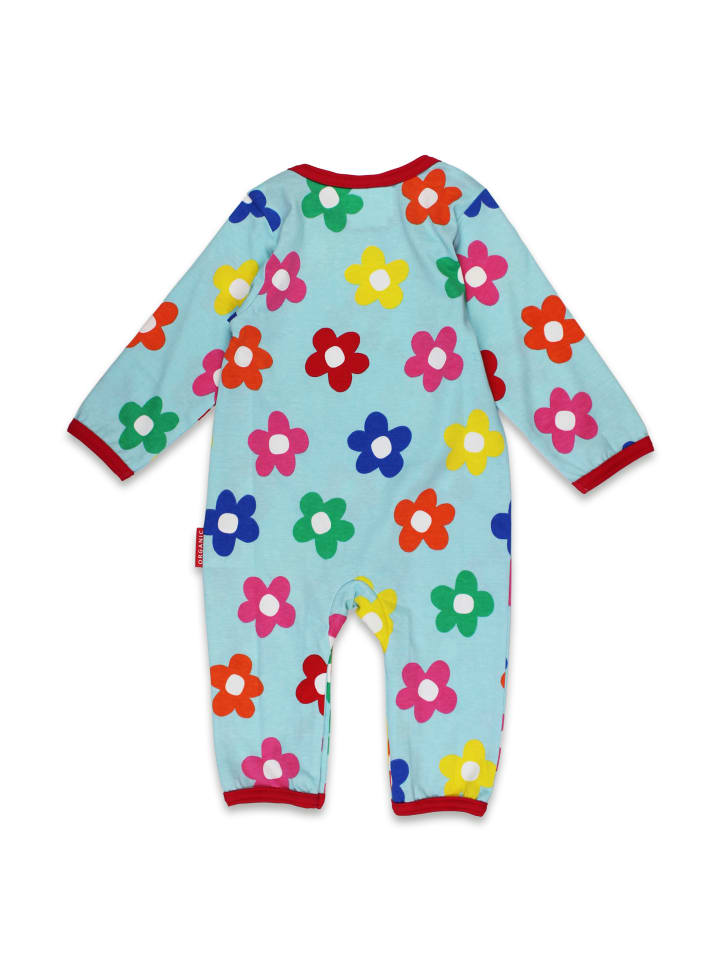Toby Tiger Strampler mit Regenbogenblumen Print mit Häschen Applikation in blau günstig kaufen