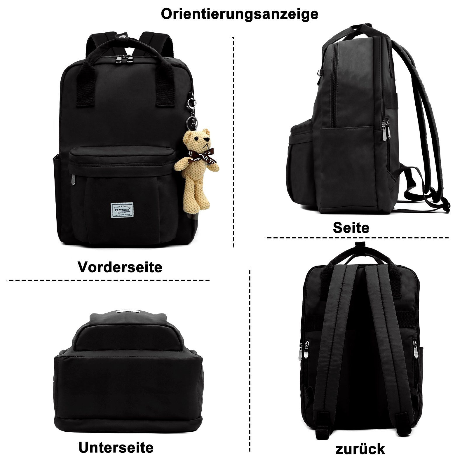 TAN.TOMI Schulrucksack Rucksack Mädchen Jungen & Kinder Damen Herren Schulrucksack, mit laptopfach für 15 Zoll Notebook, wasserdichte Schultasche