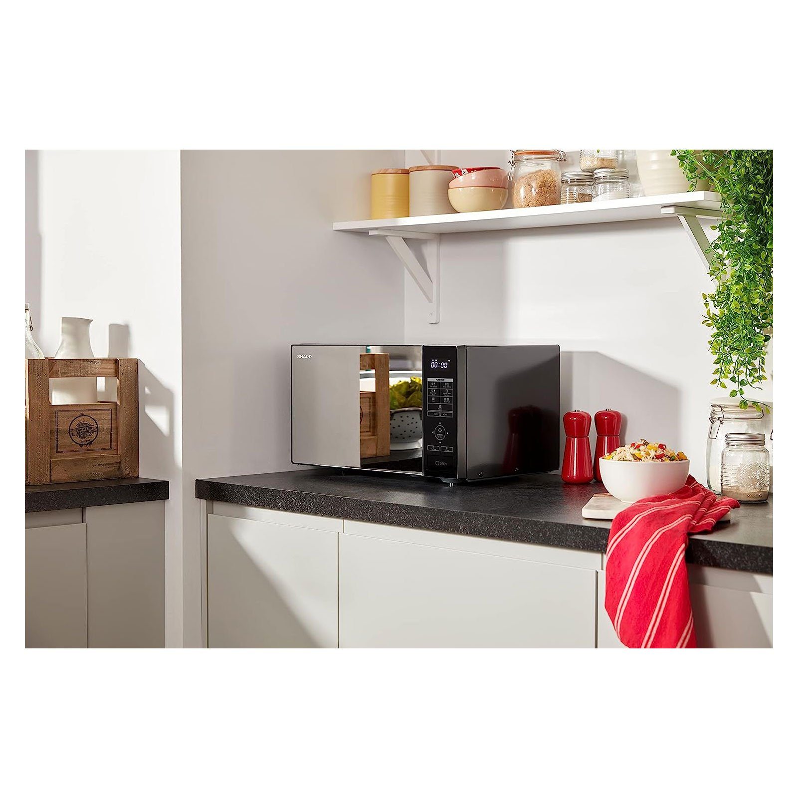 Sharp Mikrowelle RBG232TB, 900 W Mikrowellen,23 L Garraumvolumen, 13 AutoCook-Automatikprogramme