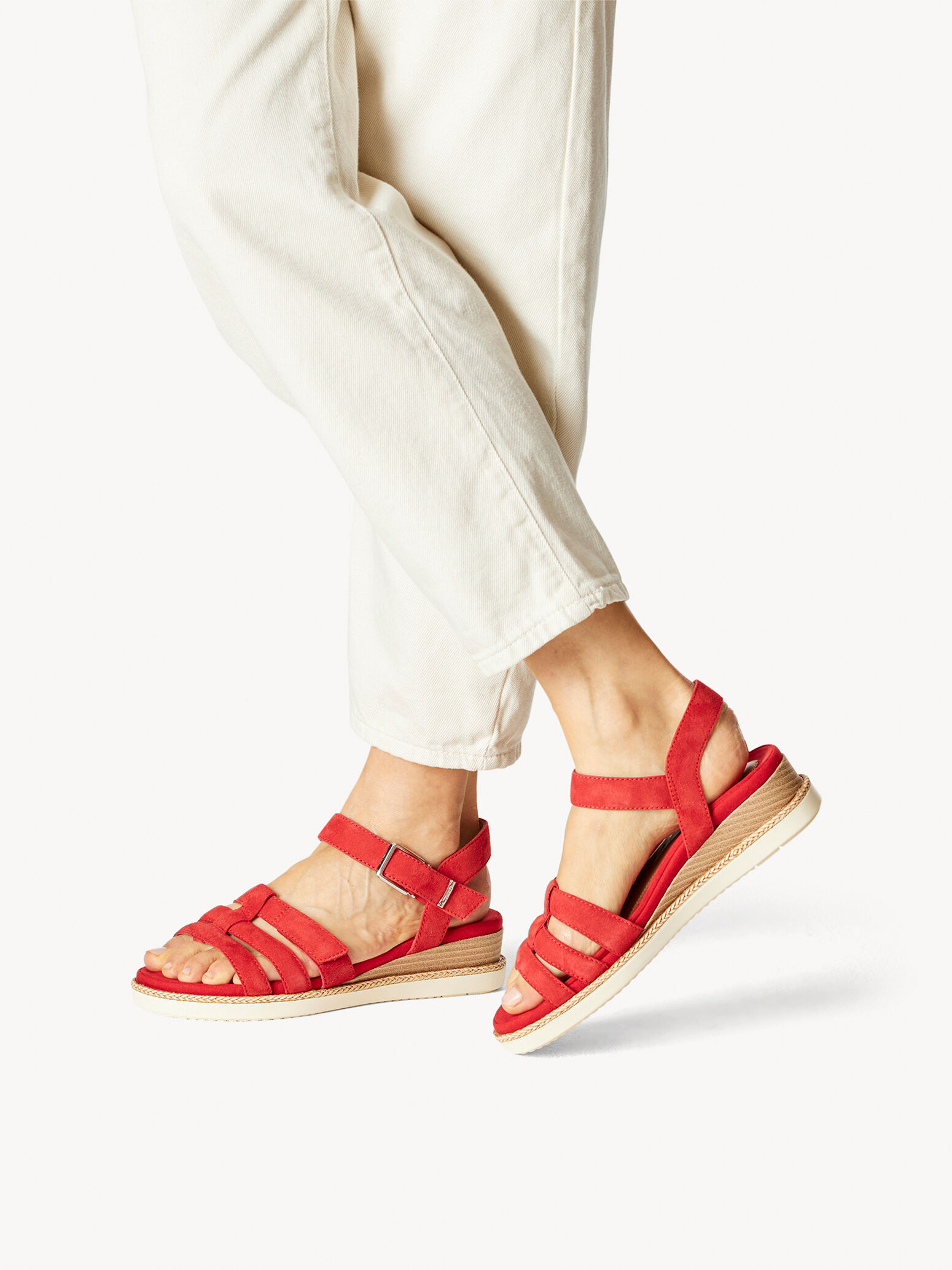 Sandale à talon en cuir - rouge