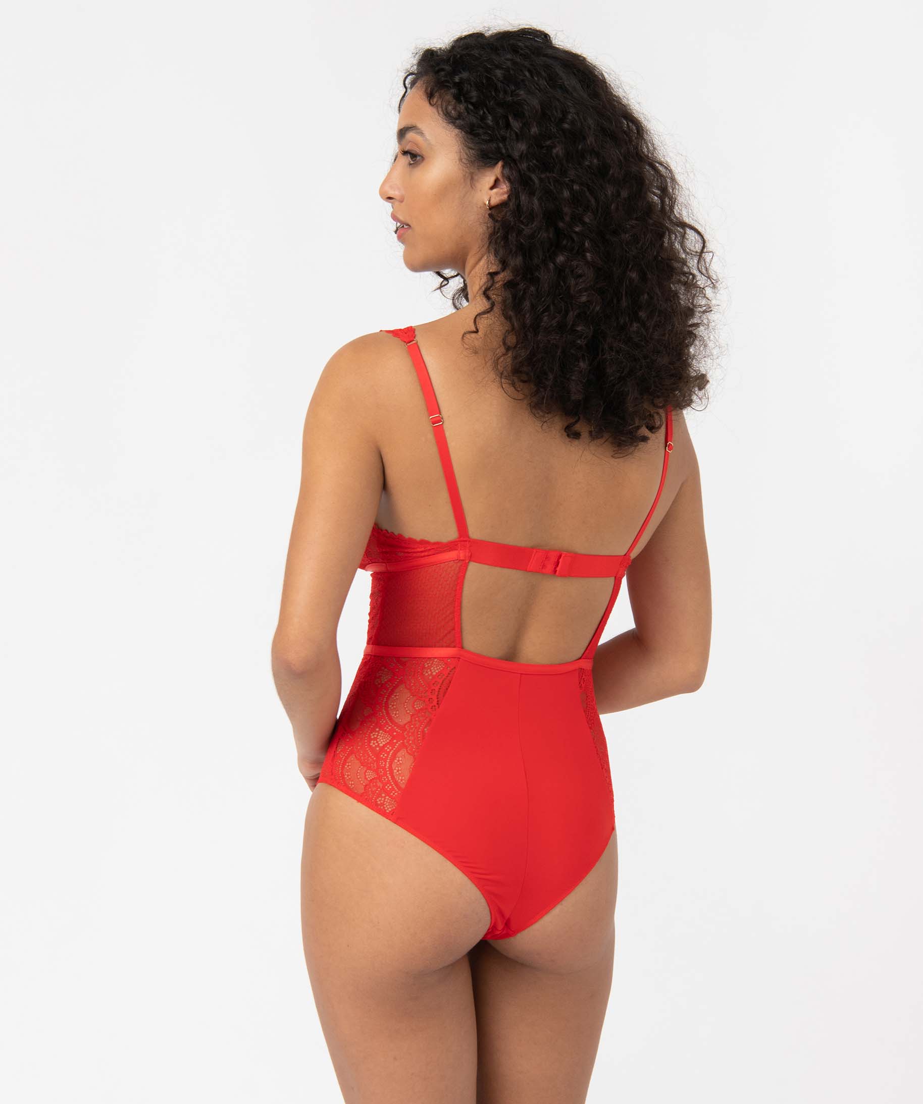 Body femme en dentelle et microfibre rouge | GEMO