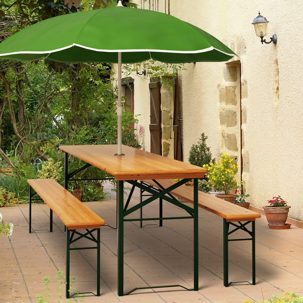 Casaria Bierzeltgarnitur, (3-tlg), 170cm Klappbar Stabil 3 Teilig 2x Bierbank 1x Breiter Tisch Holz