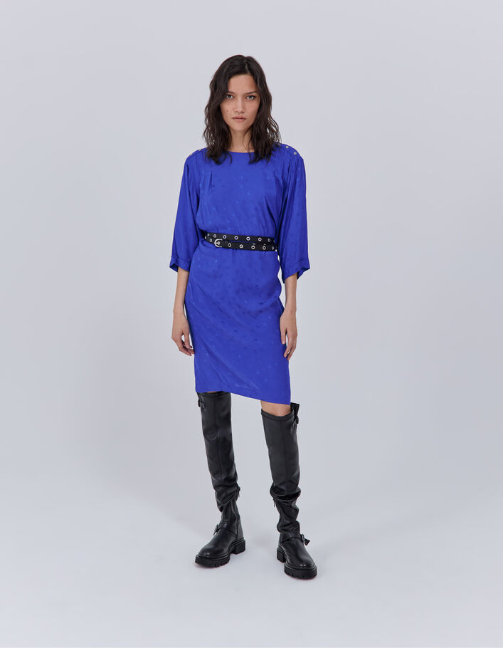 Robe bleue jacquard motif têtes de mort Femme