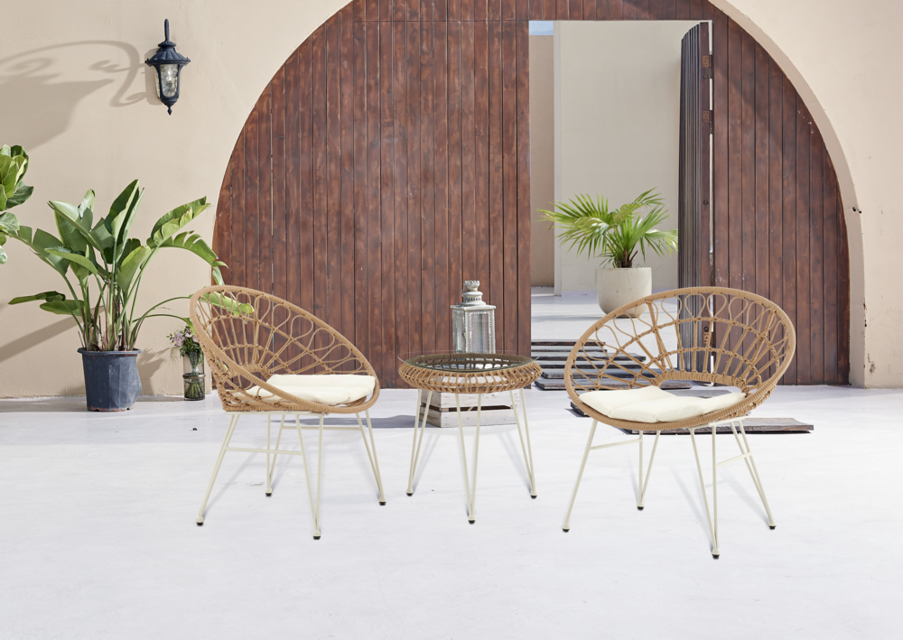Happy Home Happy Home Casual Set 3 tlg. HGS38-BEI helles Rattan mit Sitzkissen in beige