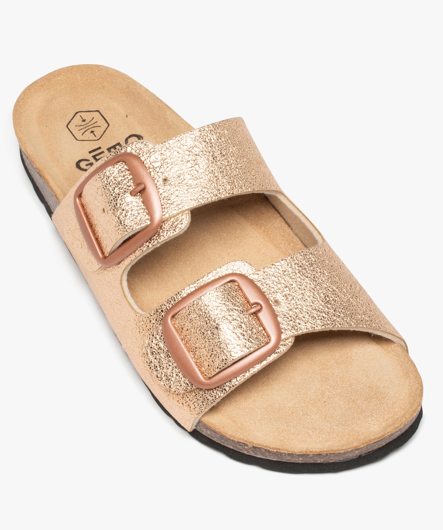 Mules femme à double bride à boucles unies rose | GEMO