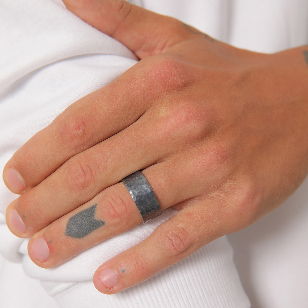 KUZZOI KUZZOI Bague Bague pour homme en argent sterling 925, martelée et massive. Bague