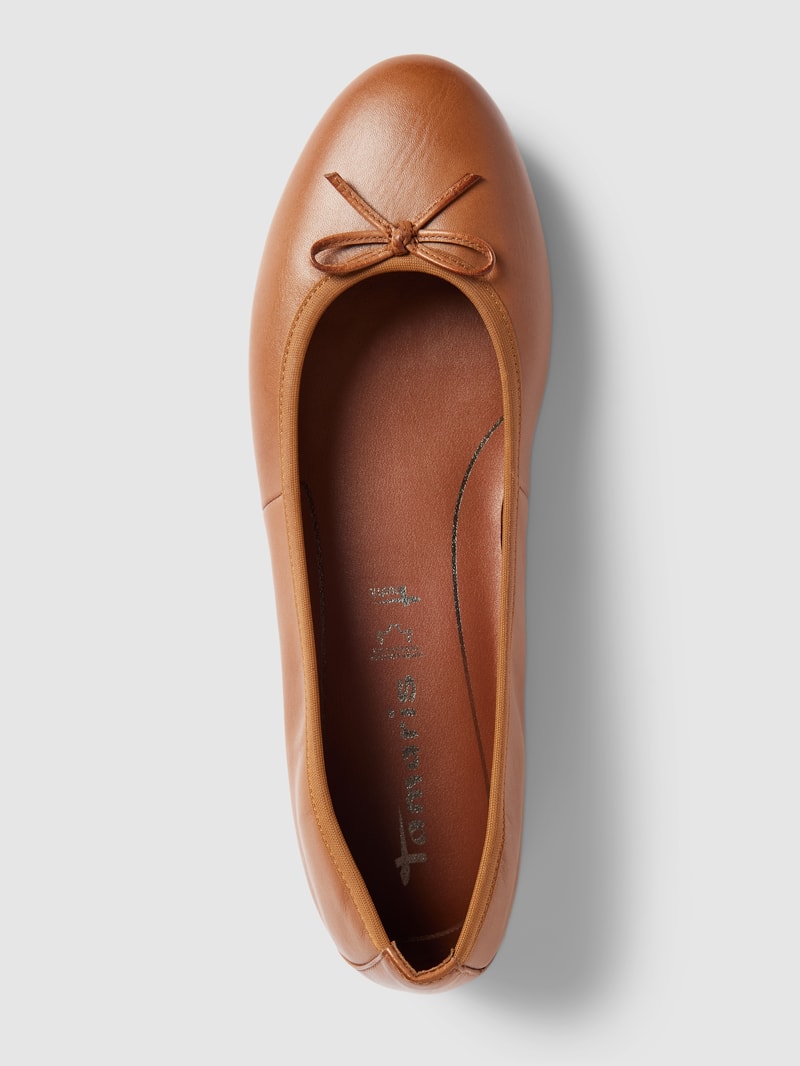 Ballerinas aus Leder mit Zierschleife Modell 'BASIC' in cognac