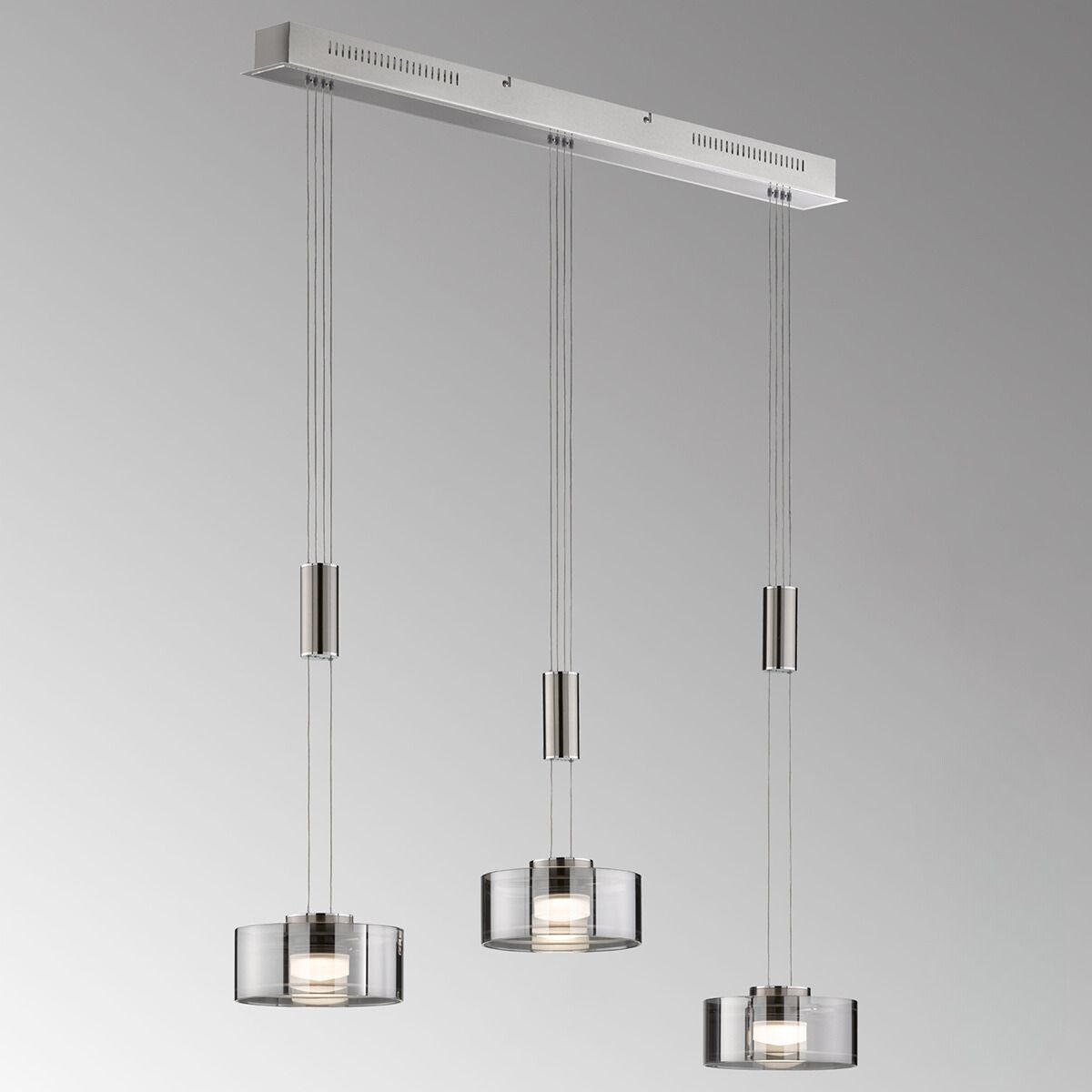 Fischer & Honsel 3-flg LED Pendelleuchte Lavin Rauchglas