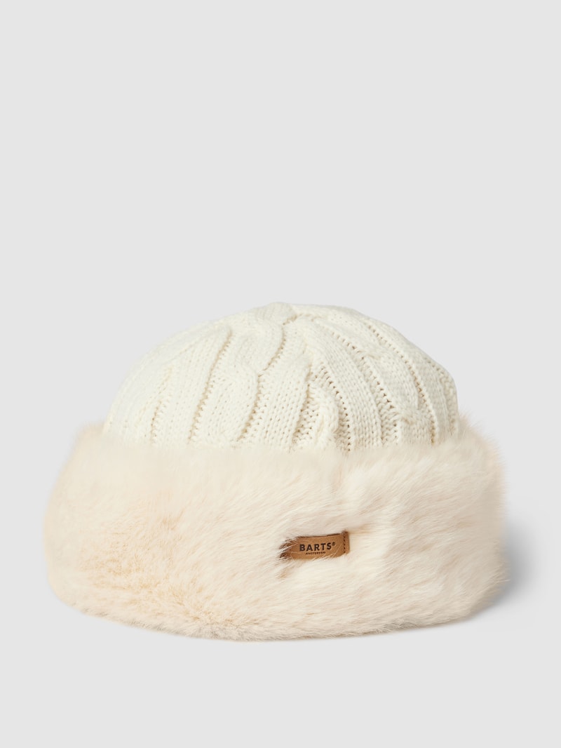 Wollmütze mit Kunstfellbesatz in offwhite