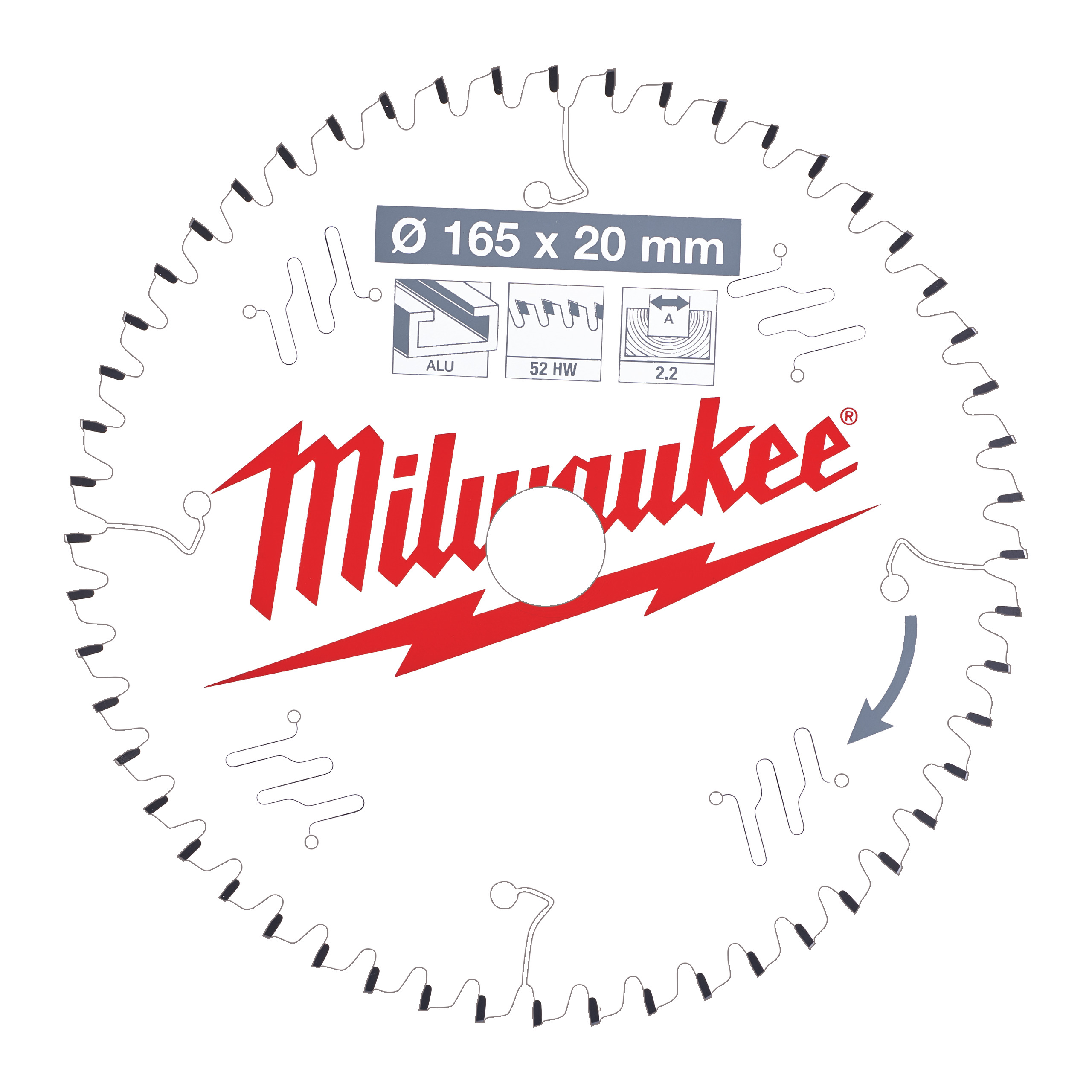 Lamă de ferăstrău circular Milwaukee Accessories 4932471296 P Alu165x20x2.2x52TF neg.