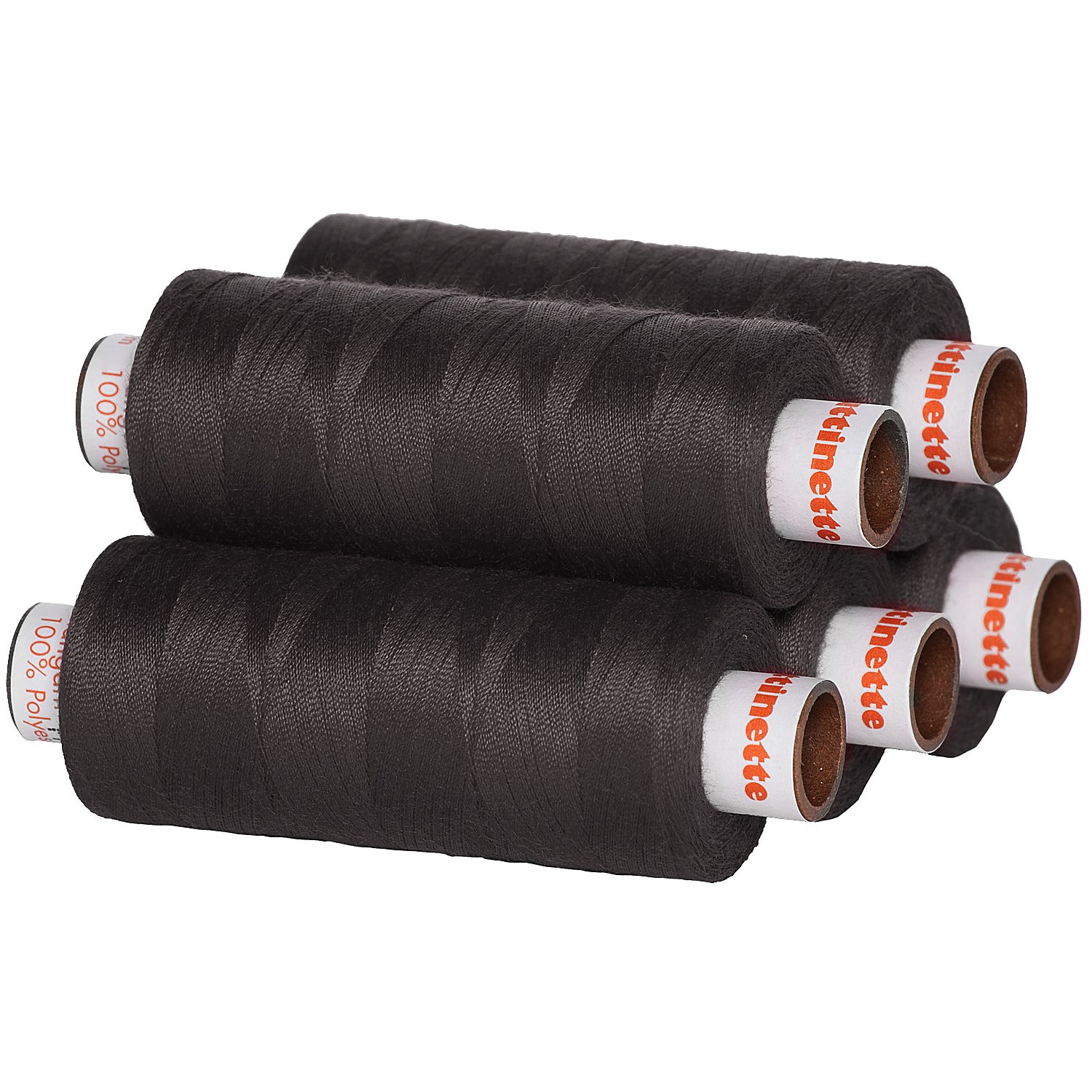 buttinette Universal-Nähgarn, Stärke: 100, 5er-Pack, anthrazit