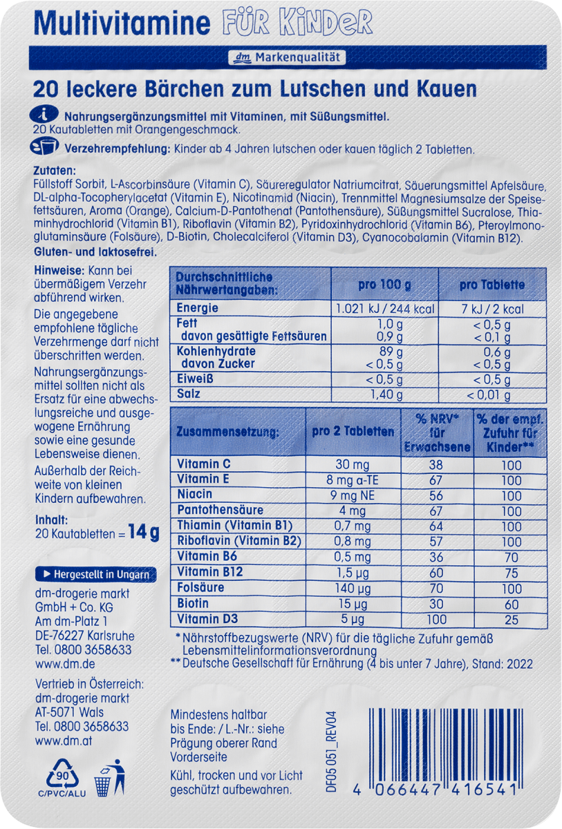 Multivitamine für Kinder, Kautabletten 20St., 20 St