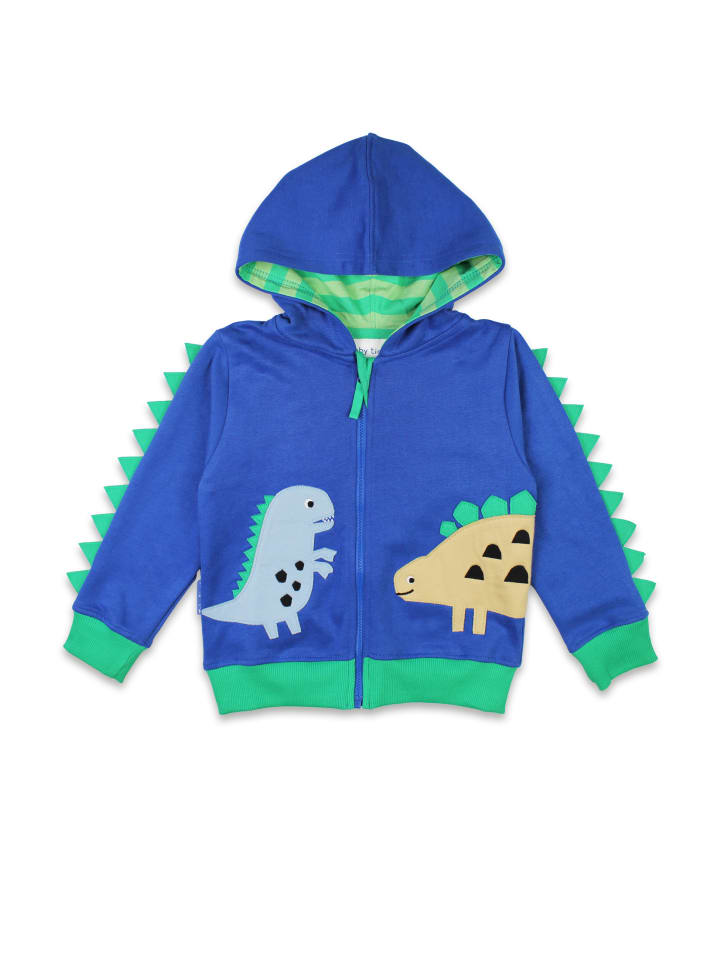 Toby Tiger Sweatjacke mit Kapuze und Dinosaurier Applikation in blau günstig kaufen