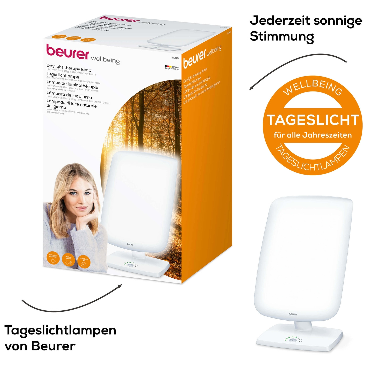Beurer Tageslichtlampe TL 90-Tageslichtlampe für Lichtmangel mit LED-Timer & Neigungsverstellung