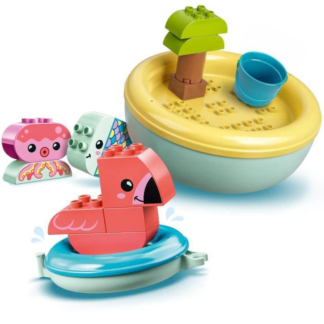 LEGO 10966 DUPLO Jouet de Bain : L’Île Flottante des Animaux, Figurine pour la Baignoire, Jeu d'Éveil, Jouet Bébés 18 Mois et Plus jaune