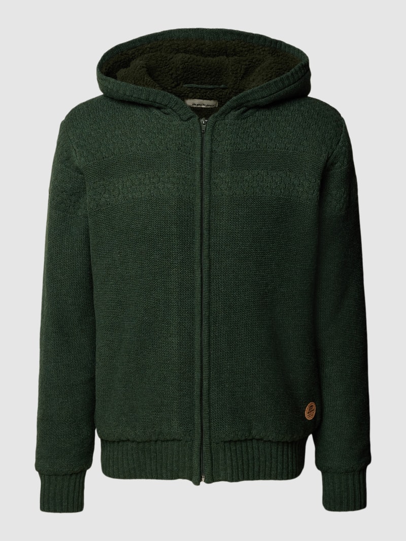 Strickjacke mit Kapuze und Reißverschluss in olivgrün
