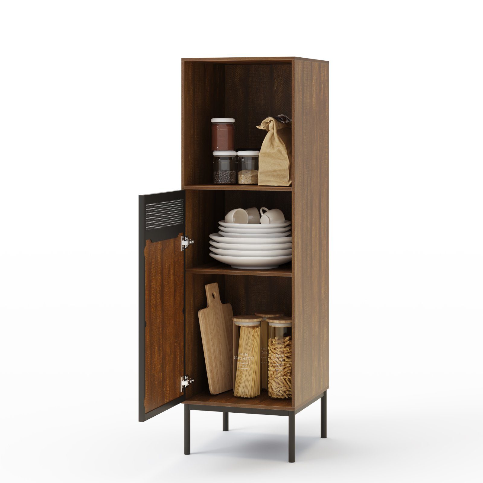 Mondeer Kommode Hohes Sideboard, mit Ausgeschnittenen Metalltüren und Verstellbaren Trennwänden