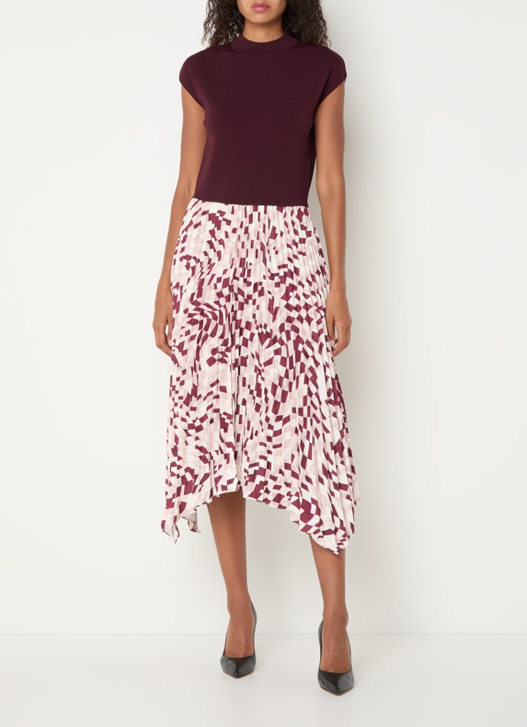 Vestido midi Maya de Phase Eight en punto fino con pliegues y estampado de cuadros.