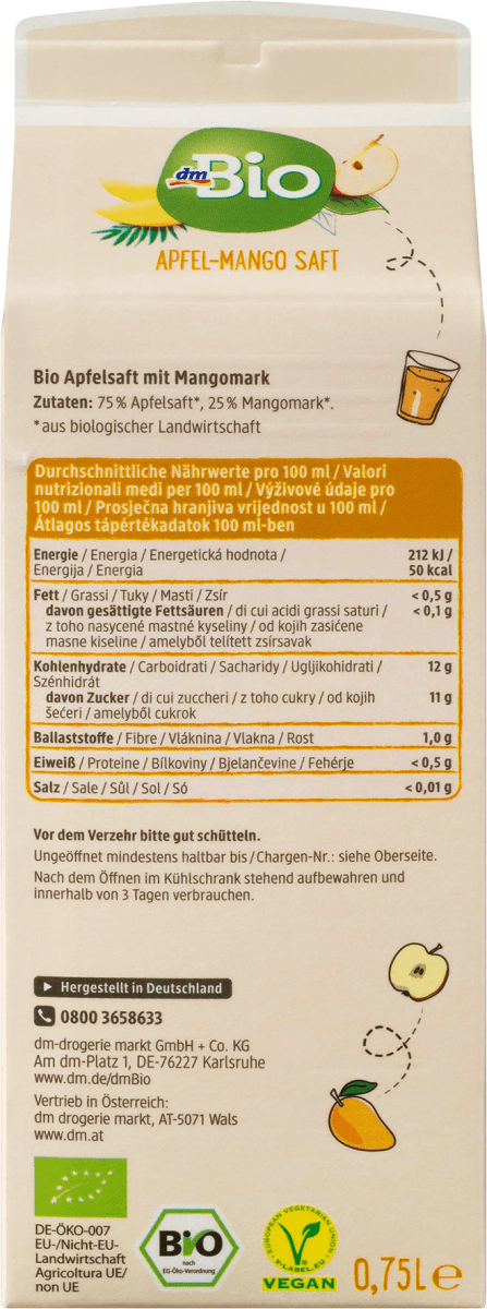 Direktsaft, Apfel-Mango mit Mangomark, 0,75 l