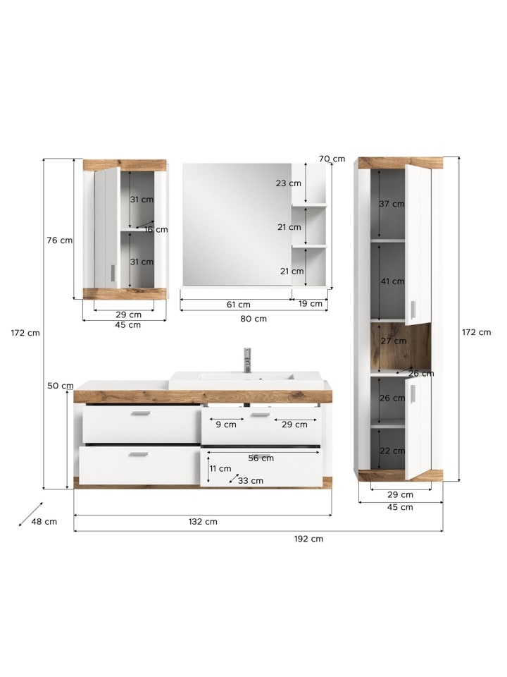 ebuy24 Badmöbelset Laredo 4-teilig Weiß 192 x 48 cm günstig kaufen onesize