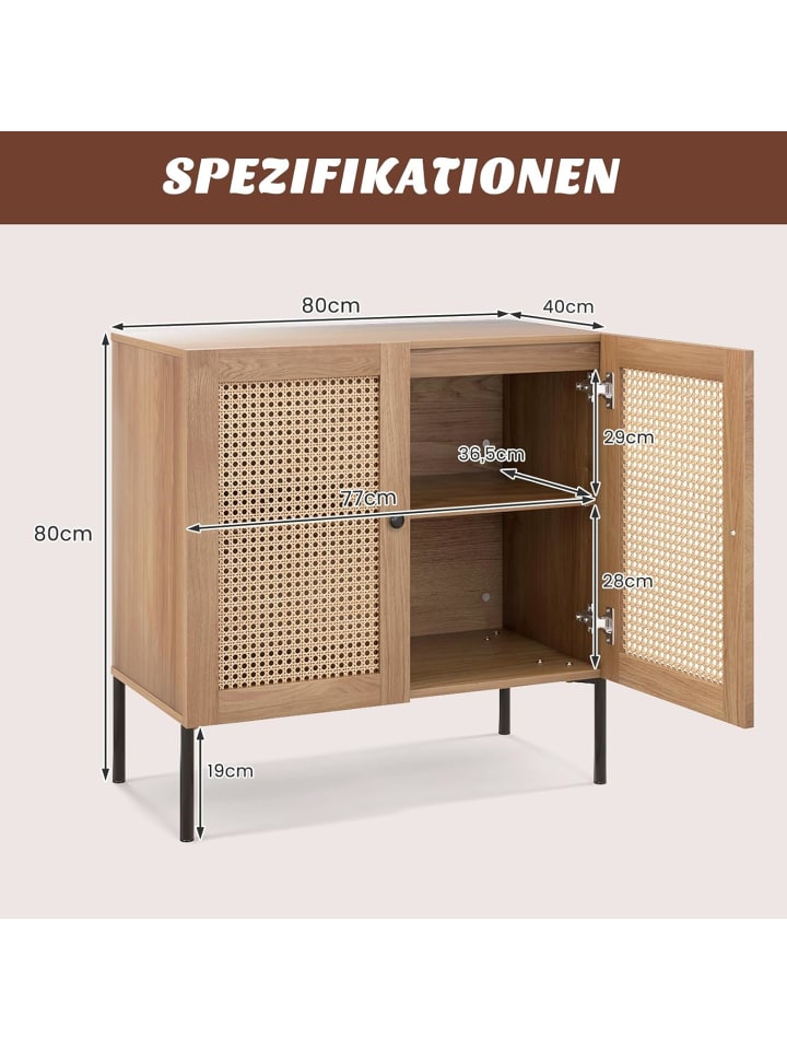 COSTWAY Sideboard mit 2 Rattantüren in Hellbraun günstig kaufen onesize
