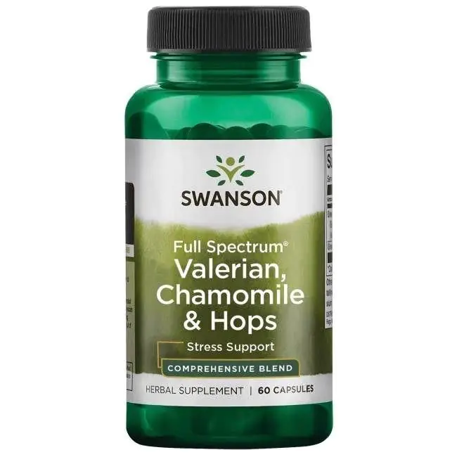 Capsules Swanson à spectre complet de valériane, camomille et houblon